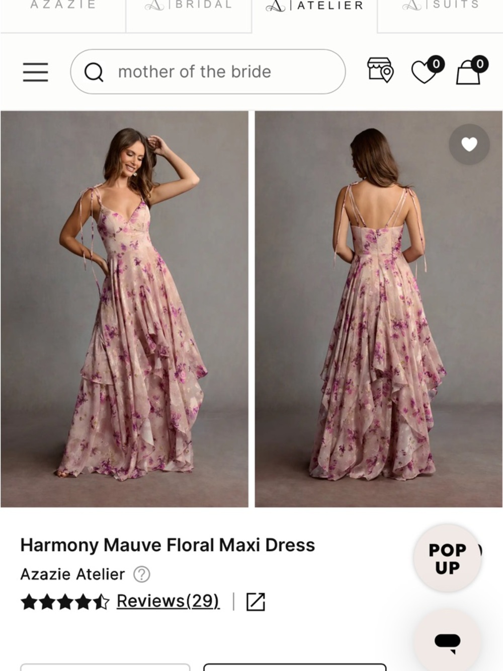 Azazie Mauve Floral Maxi Dress with Pink Accents